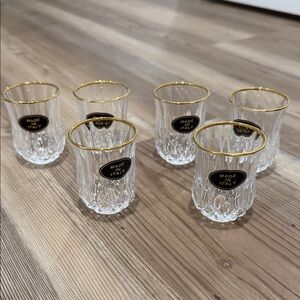 Gold Rimmed Crystal Shot Glass Set of 6 new